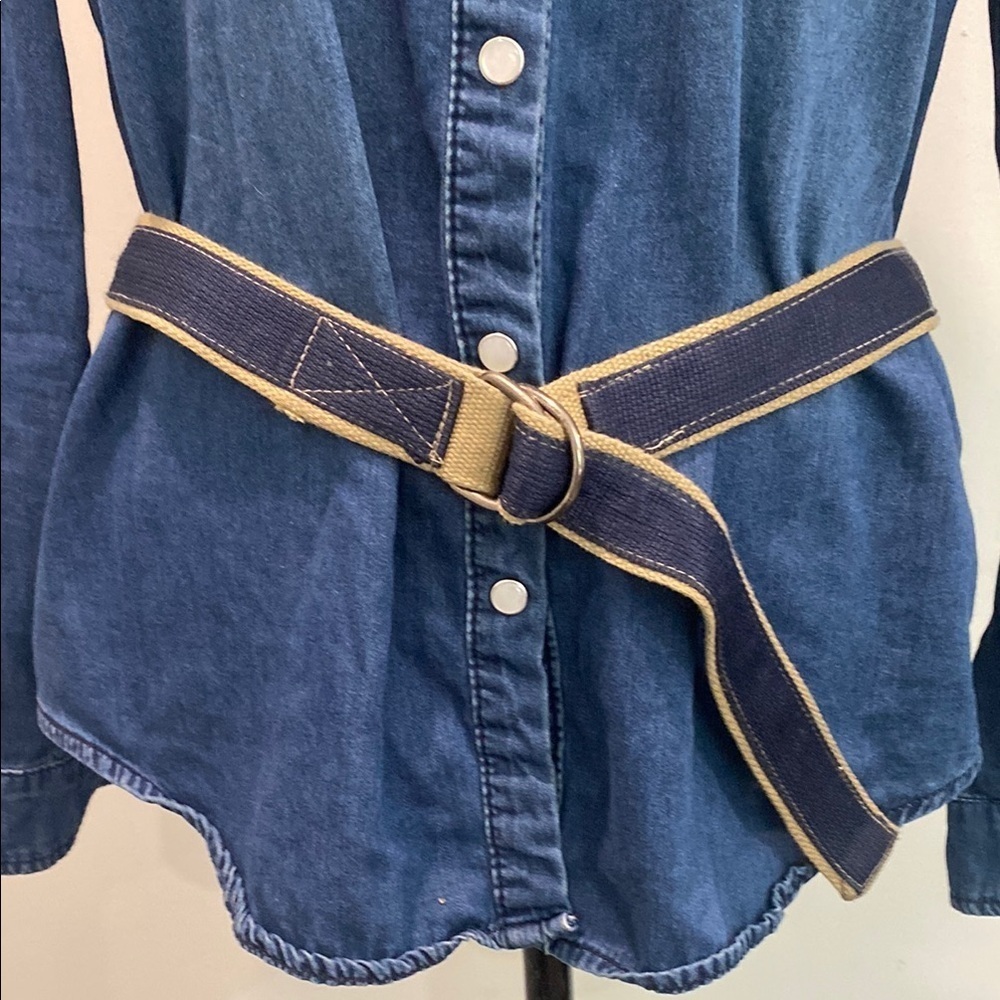 Two-Tone Canvas D-Ring Belt Blue & Khaki Utility Waist Belt Adjustable